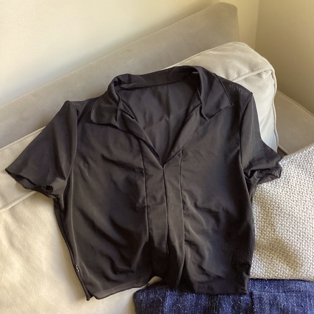 Mesh black collar top